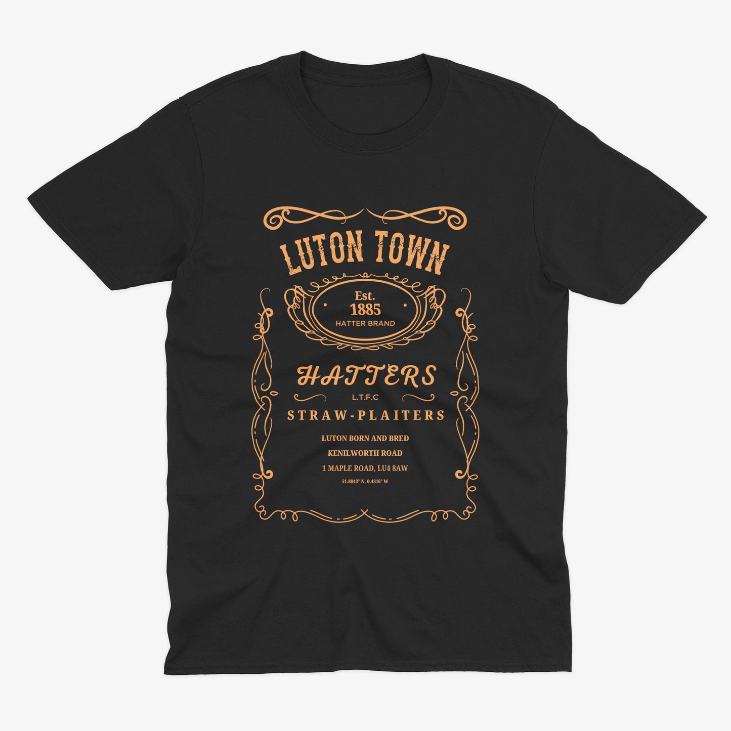 Luton Town Jack Daniels Style T Shirt | Hatters Fan Gift | Kenilworth Road Football Shirt | LTFC Vintage Design Tee | Luton FC Supporter Top