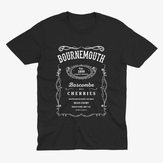 Bournemouth Jack Daniels Style T Shirt | AFC Bournemouth Cherries Shirt | Boscombe FC | Dean Court | Bournemouth Football Gift
