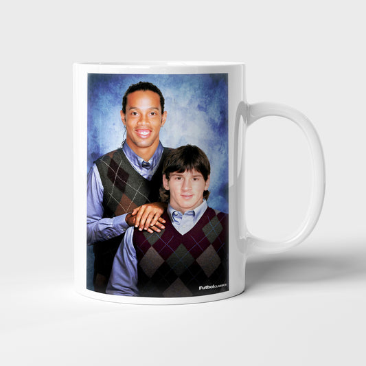 Ronaldinho & Lionel Messi football mug Barcelona gift