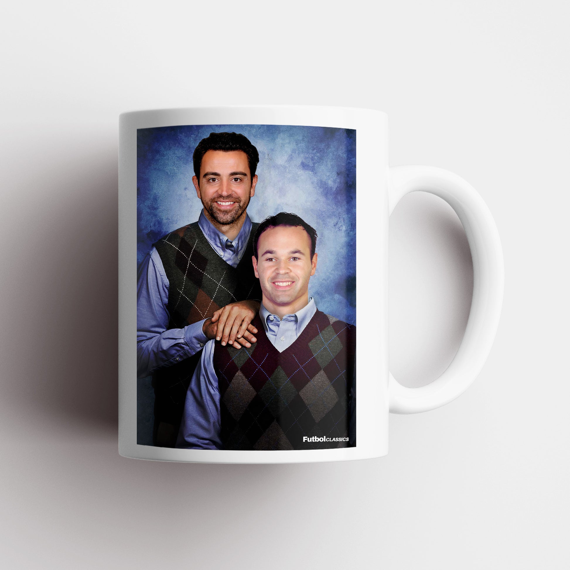 Xavi & Andres Iniesta football mug Barcelona gift