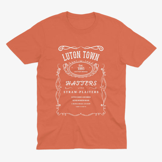 Luton Town Jack Daniels Style T Shirt | Hatters Fan Gift | Kenilworth Road Football Shirt | LTFC Vintage Design Tee | Luton FC Supporter Top